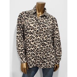 Alfred Dunner Women's Animal Print Long Sleeve Button Down Shirt Blouse Size 10